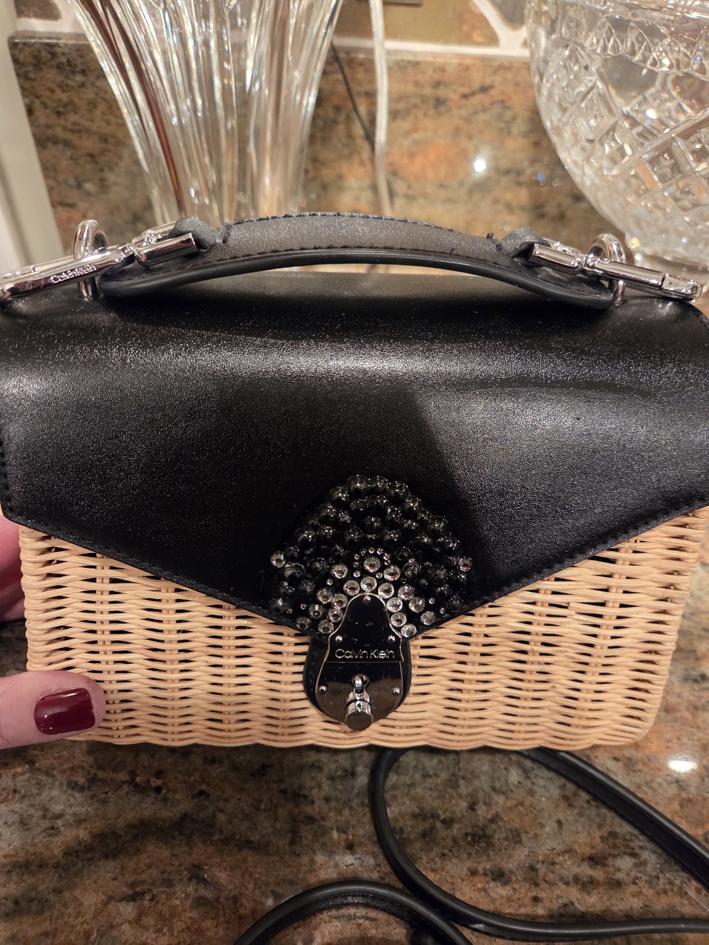 Calvin Klein Black Top-Handle Woven Crossbody Bag - Picture 3 of 7